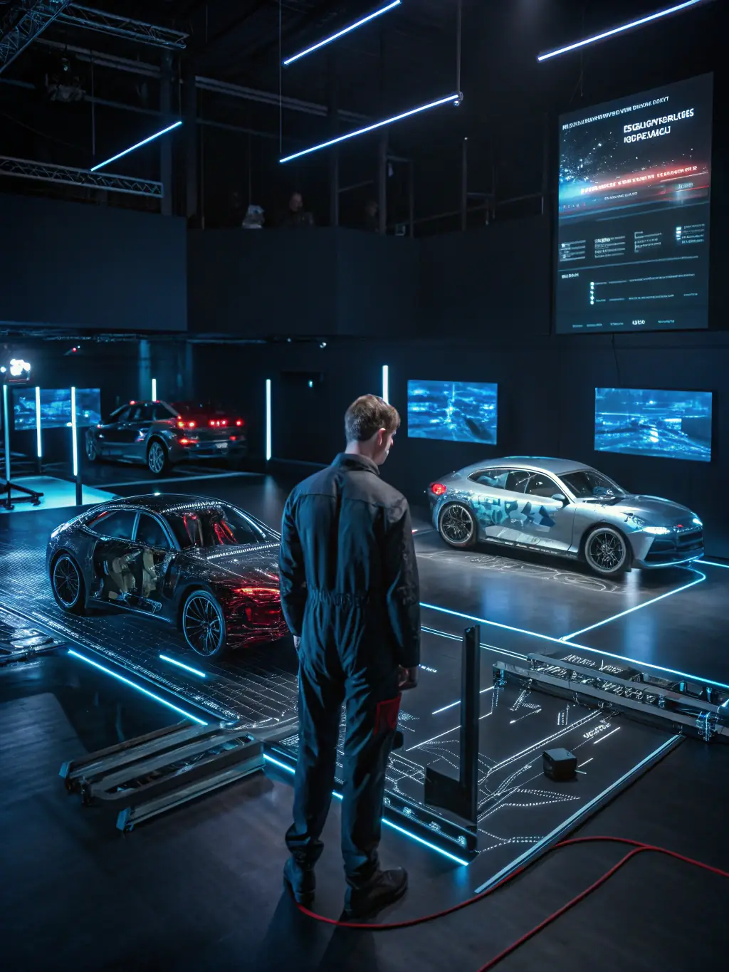 A high-resolution image depicting a modern car assembly line, focusing on the integration of HeartRay's driver monitoring system into the vehicle's dashboard. The scene should convey innovation and seamless integration.