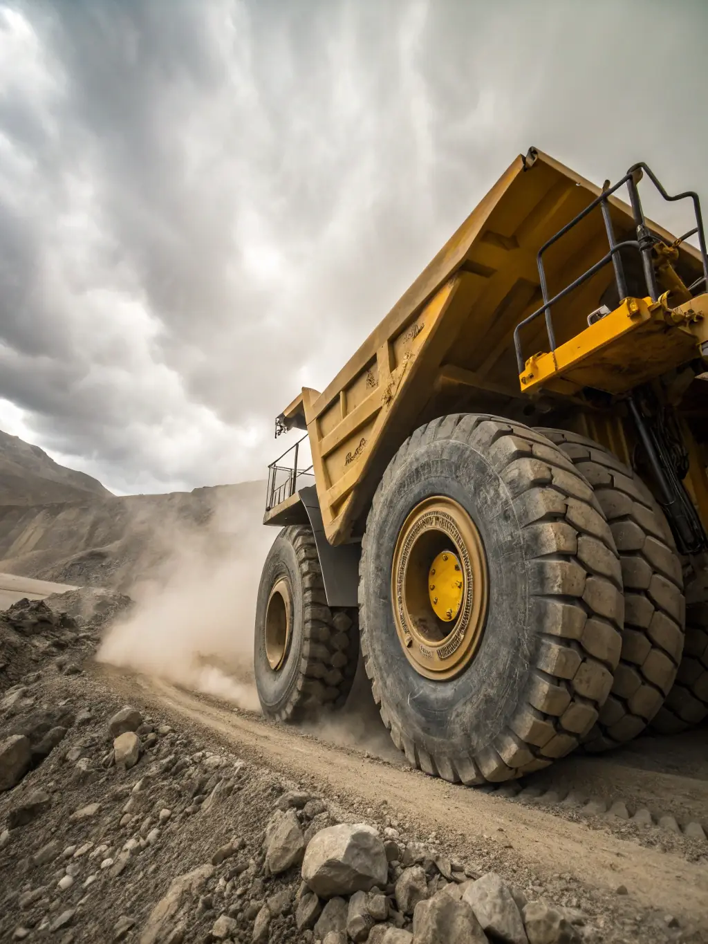 An image of a heavy-duty off-highway vehicle (e.g., a mining truck or construction vehicle) equipped with HeartRay's driver monitoring system, highlighting its ruggedness and reliability in harsh environments.