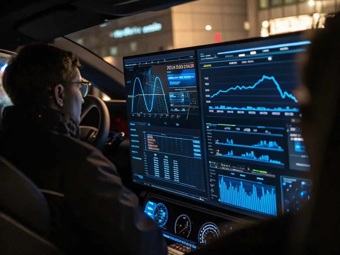 An image depicting a digital dashboard displaying AI-driven analysis of driver behavior, including fatigue levels, stress indicators, and overall alertness. The interface is clean, intuitive, and provides actionable insights for both the driver and fleet managers.